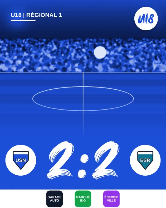 Exemple de post : US Nord contre ES Rivière 2:2, U18