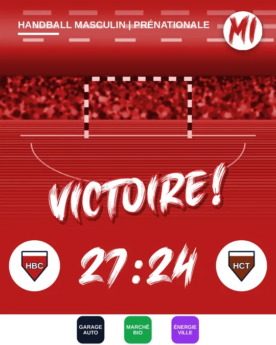Exemple de post handball : HBC Val Rouge contre HC Tilleuls 27:24, victoire